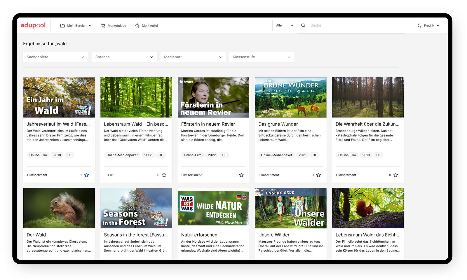 Produktansicht des Edupool Marketplace: Suche und Katalog für Bildungsmedien